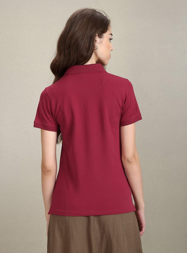 U.S. POLO ASSN. Women Solid Slim Fit Polo T-shirt