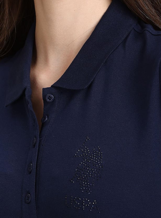 U.S. POLO ASSN. Women Sequin Logo Slim Fit Polo T-shirt