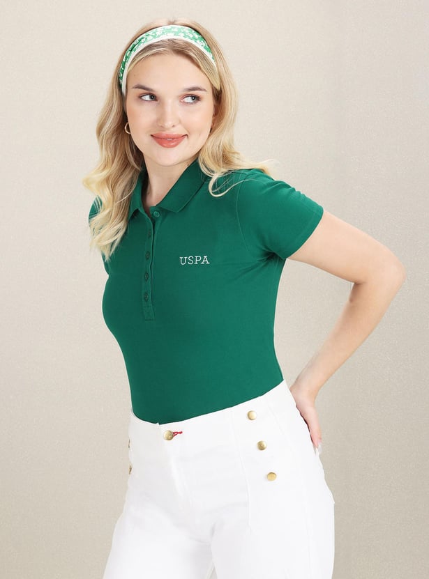 U.S. POLO ASSN. Women Solid Slim Fit Polo T-shirt
