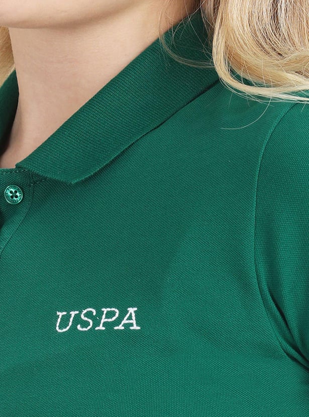 U.S. POLO ASSN. Women Solid Slim Fit Polo T-shirt