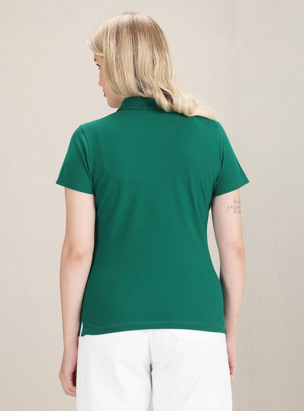 U.S. POLO ASSN. Women Solid Slim Fit Polo T-shirt