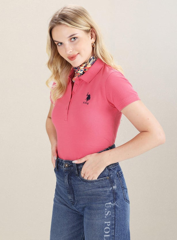 U.S. POLO ASSN. Women Solid Regular Fit Polo T-shirt