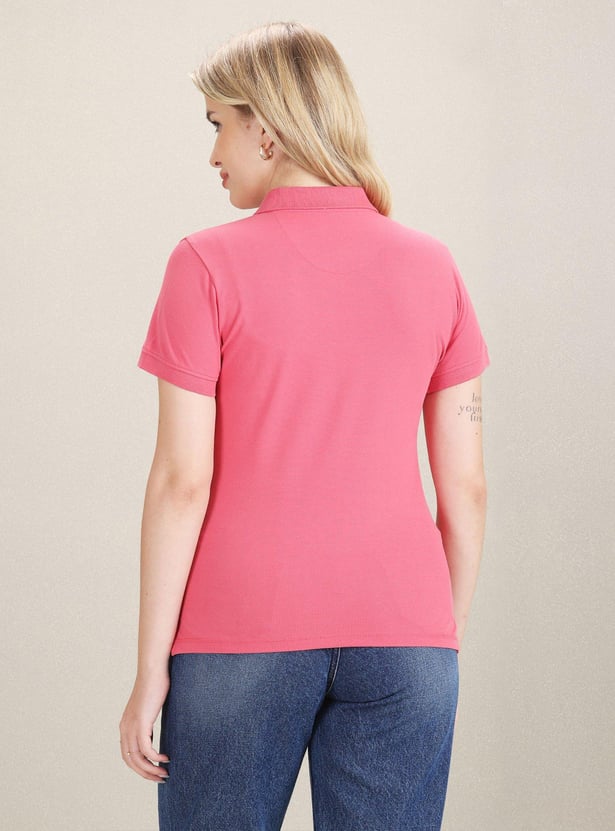 U.S. POLO ASSN. Women Solid Regular Fit Polo T-shirt