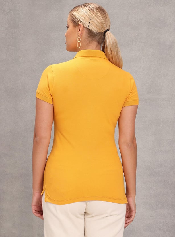 U.S. POLO ASSN. Women Solid Slim Fit Polo T-shirt