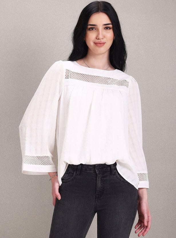 U.S. POLO ASSN. Women Solid Lace Detailed Top