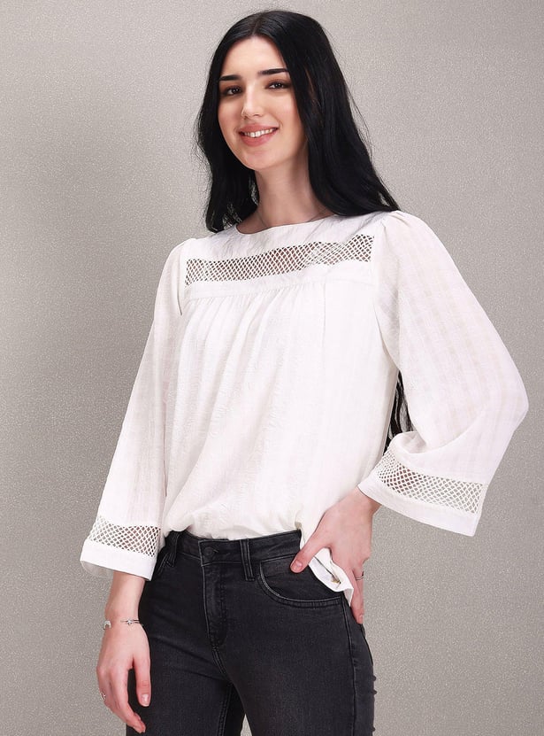 U.S. POLO ASSN. Women Solid Lace Detailed Top