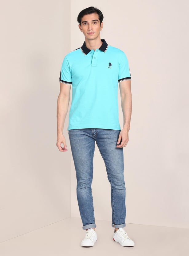 U.S. POLO ASSN. Men Colourblocked Slim Fit Polo T-Shirt