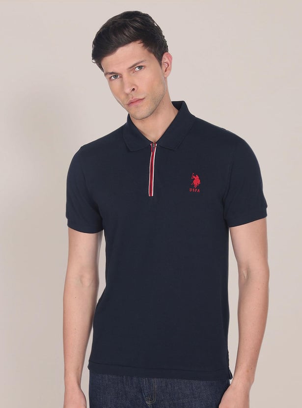 U.S. POLO ASSN. Men Solid Zipper Slim Fit Polo T-shirt