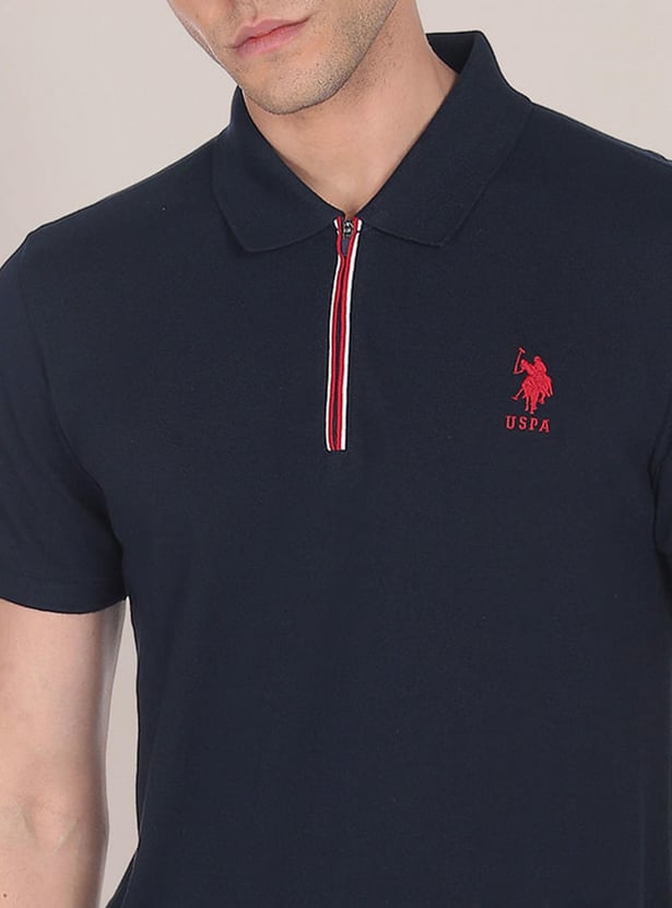 U.S. POLO ASSN. Men Solid Zipper Slim Fit Polo T-shirt