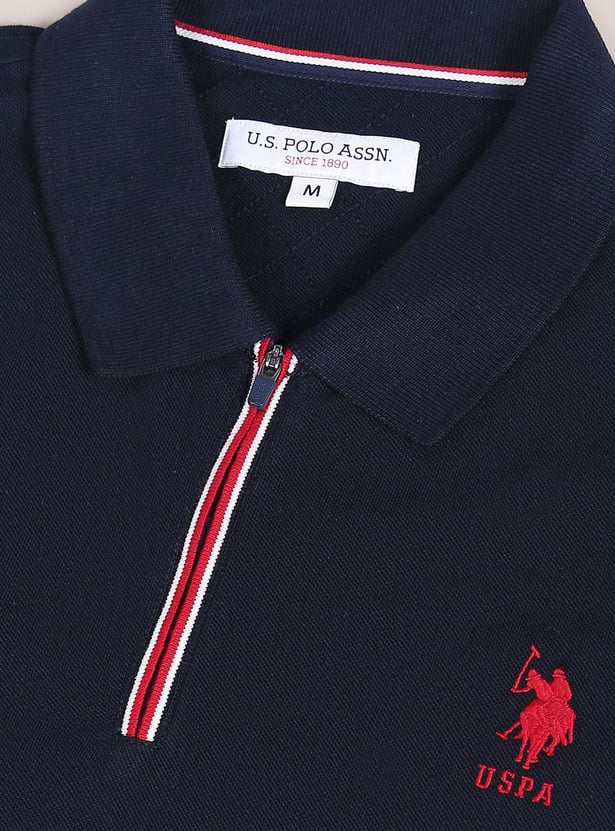 U.S. POLO ASSN. Men Solid Zipper Slim Fit Polo T-shirt