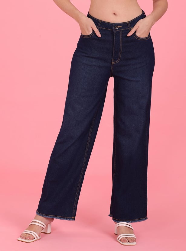 FLYING MACHINE Women Washed High-Rise Wide Leg Jeans