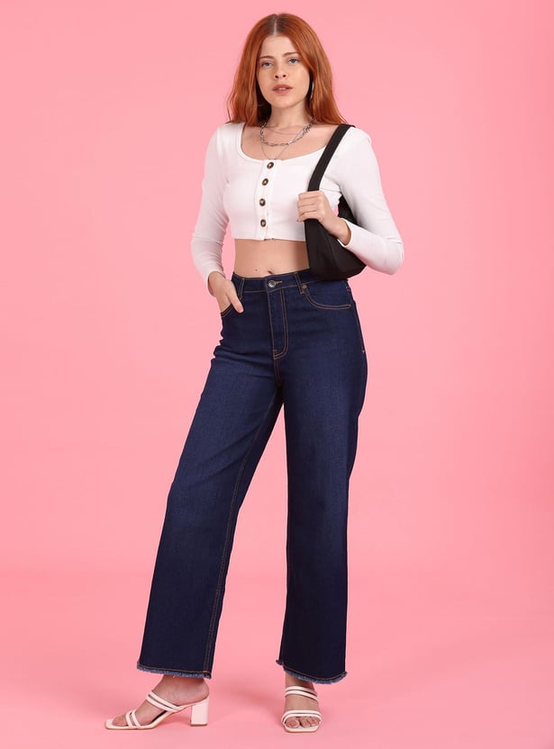 FLYING MACHINE Women Washed High-Rise Wide Leg Jeans