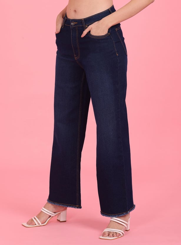 FLYING MACHINE Women Washed High-Rise Wide Leg Jeans