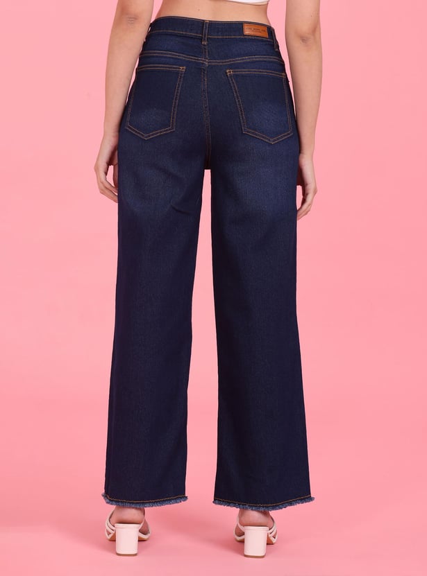 FLYING MACHINE Women Washed High-Rise Wide Leg Jeans