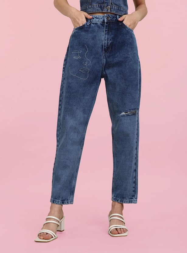 FLYING MACHINE Women Stonewashed Mom Fit Jeans