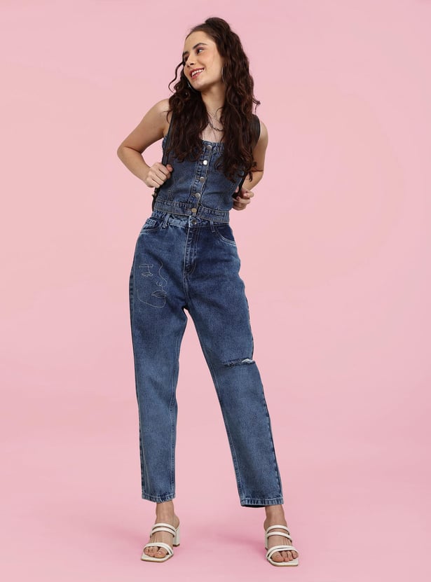 FLYING MACHINE Women Stonewashed Mom Fit Jeans