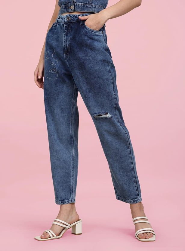 FLYING MACHINE Women Stonewashed Mom Fit Jeans