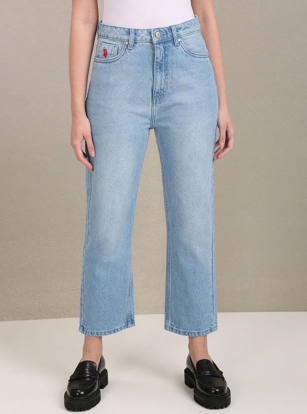 U.S. POLO ASSN. Women Stonewashed Straight Fit Mom Jeans