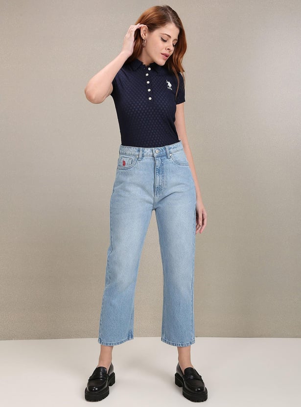 U.S. POLO ASSN. Women Stonewashed Straight Fit Mom Jeans