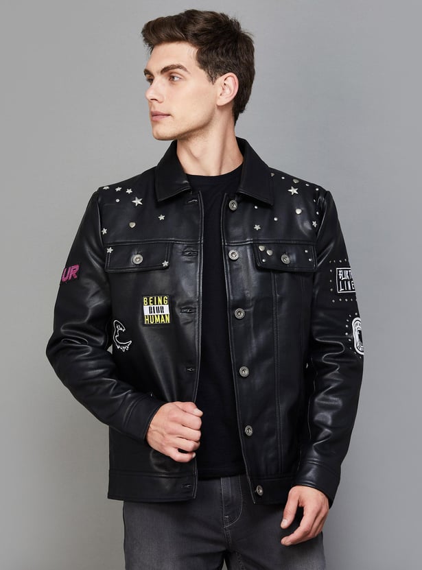 BEING HUMAN Men Embellished Biker Jacket