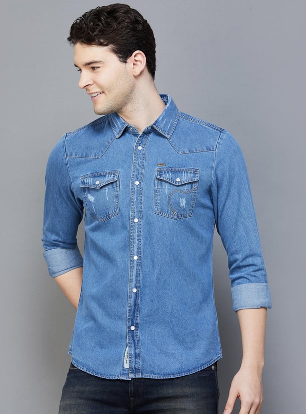 Buy BEING HUMAN Men Solid Regular Fit Denim Casual Shirt from