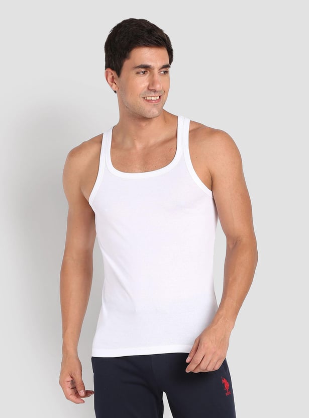 U.S. POLO ASSN. Men Solid Pure Cotton Ribbed Vest