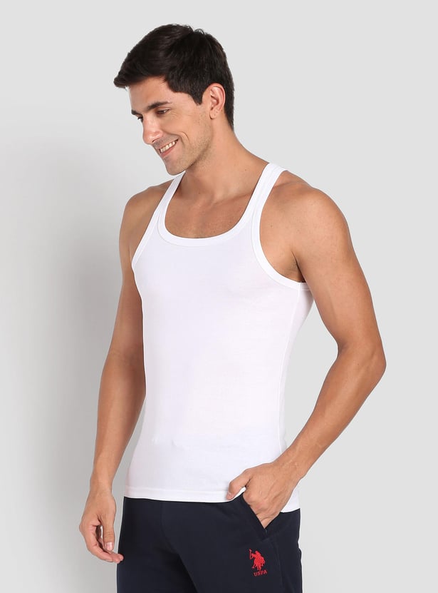 U.S. POLO ASSN. Men Solid Pure Cotton Ribbed Vest