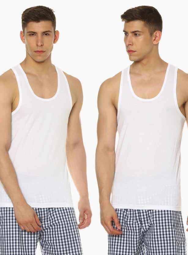 VAN HEUSEN All Day Fresh Combed Cotton Vest - Pack Of 2