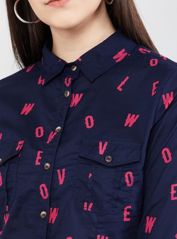 MAX Floral Print Roll-Up Sleeves Shirt