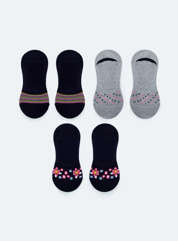 MAX Women Patterned No-Show Socks - Set of 3
