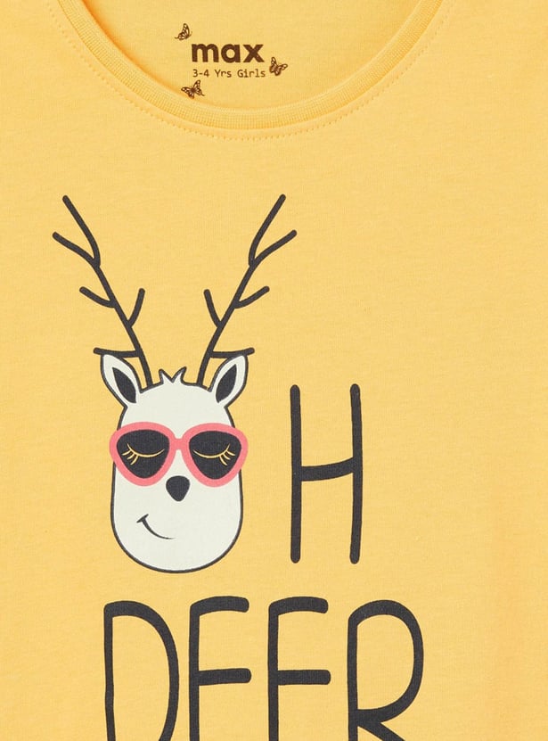 Girls Printed Round Neck T-shirt - Pack of 5