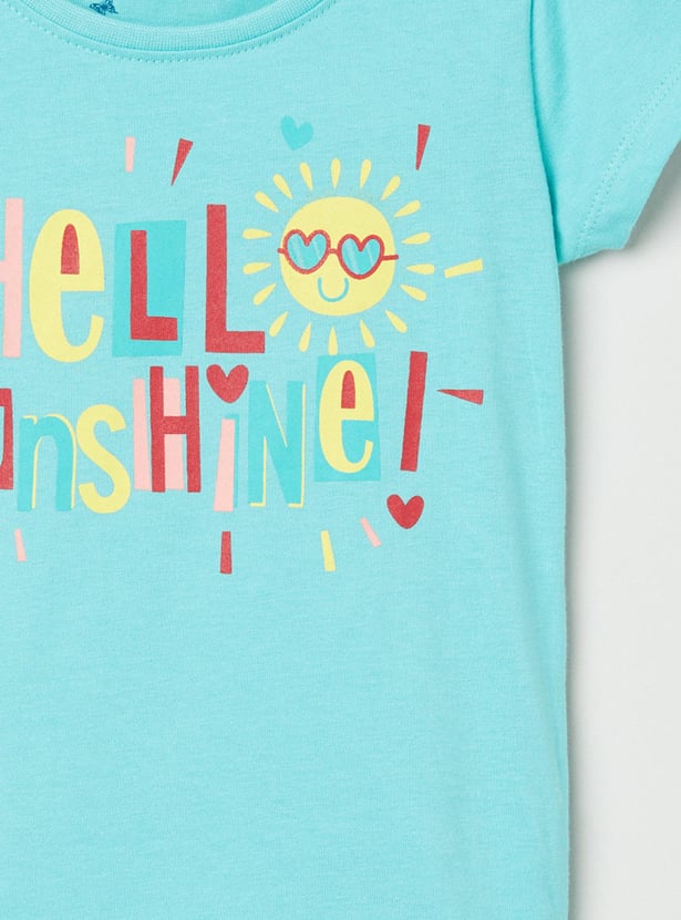 Girls Printed Round Neck T-shirt - Pack of 5