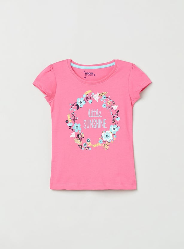 Girls Printed Round Neck T-shirt - Pack of 5