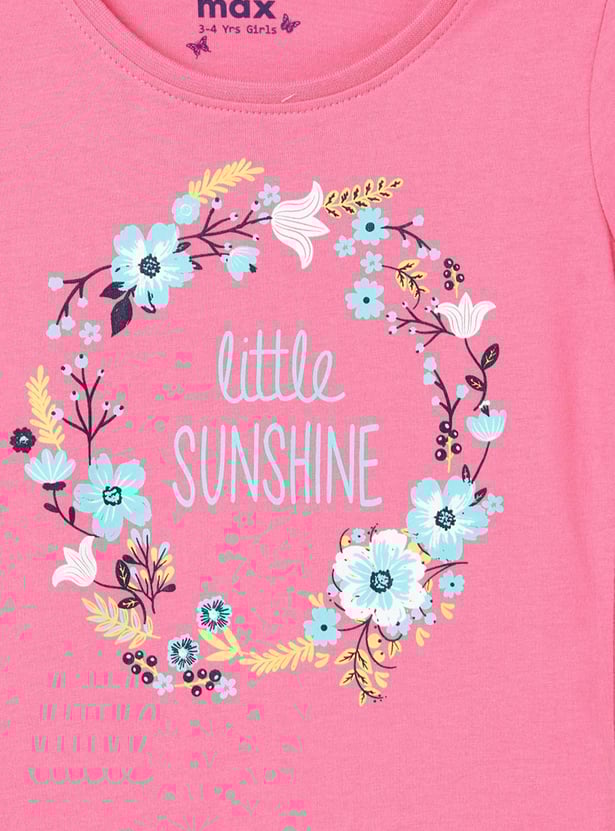 Girls Printed Round Neck T-shirt - Pack of 5