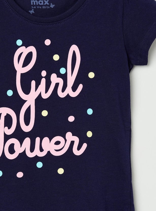 Girls Printed Round Neck T-shirt - Pack of 5