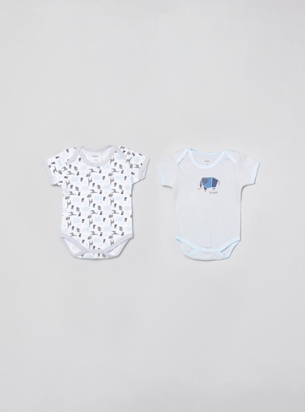 Boys Printed Knitted Bodysuit - Pack of 2