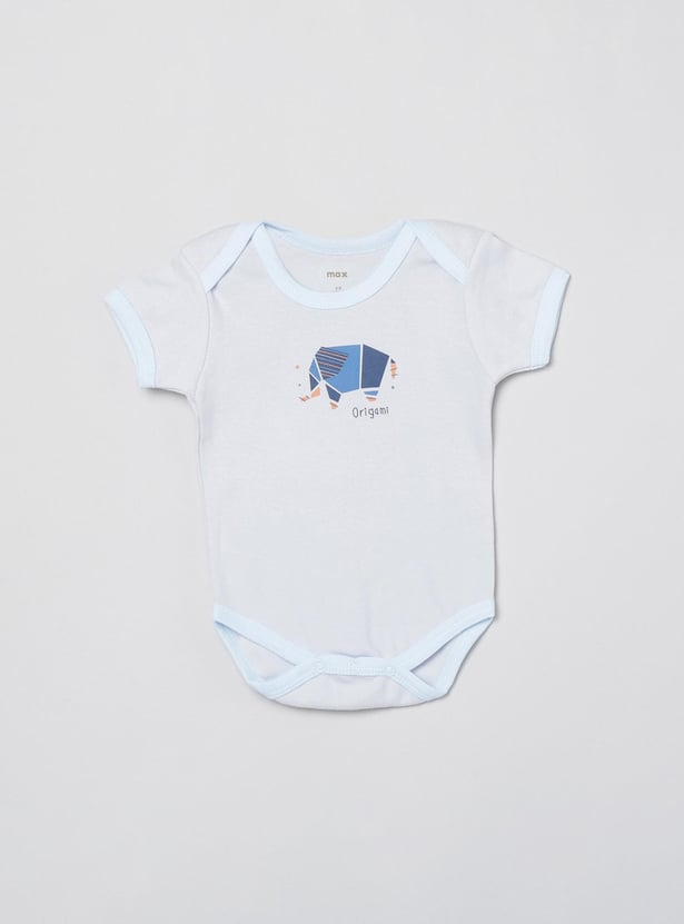 Boys Printed Knitted Bodysuit - Pack of 2