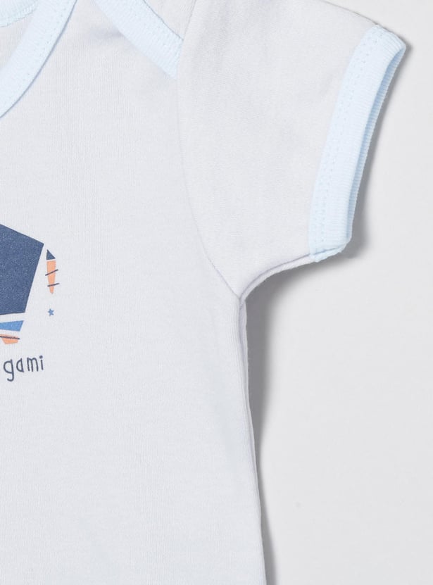 Boys Printed Knitted Bodysuit - Pack of 2