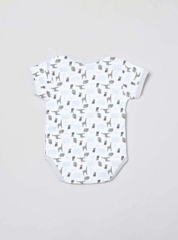 Boys Printed Knitted Bodysuit - Pack of 2