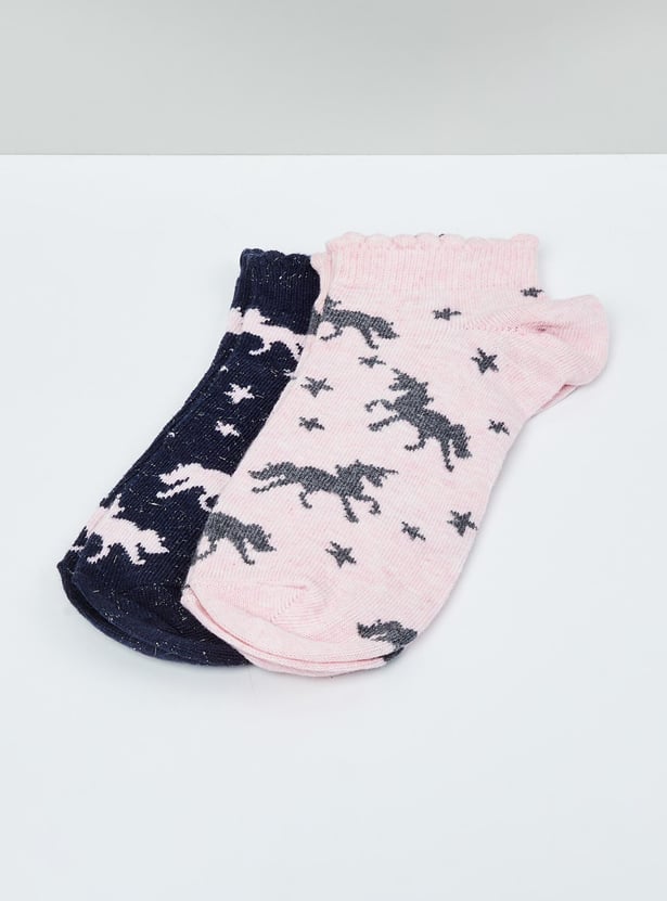 MAX Girls Kids Jacquard Pattern Socks- Pack of 2 - 10-12 Y