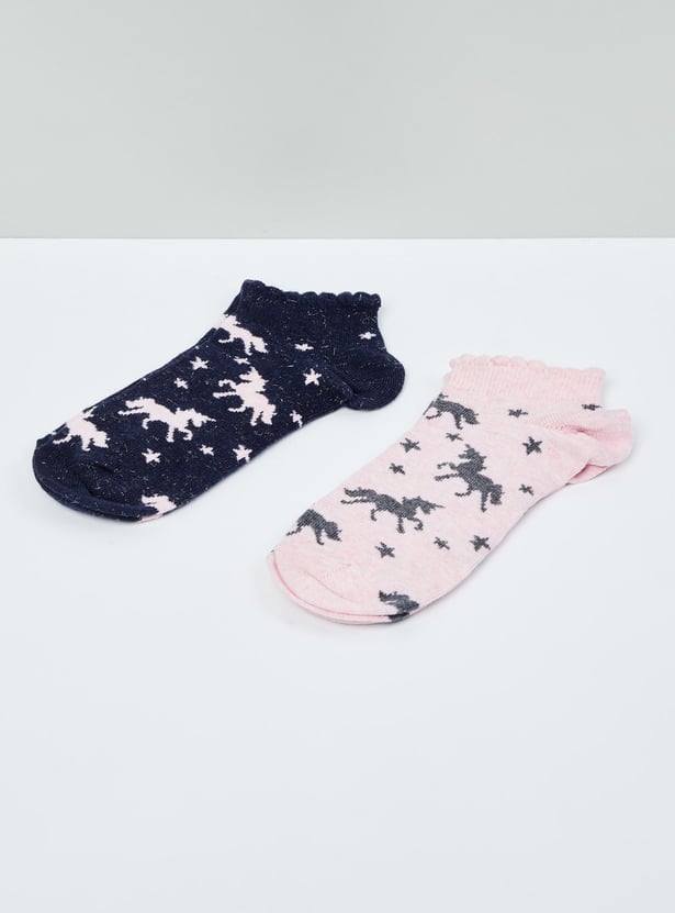 MAX Girls Kids Jacquard Pattern Socks- Pack of 2 - 10-12 Y