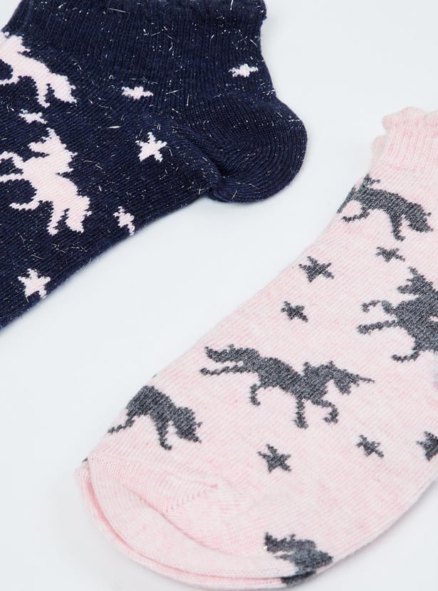 MAX Girls Kids Jacquard Pattern Socks- Pack of 2 - 10-12 Y