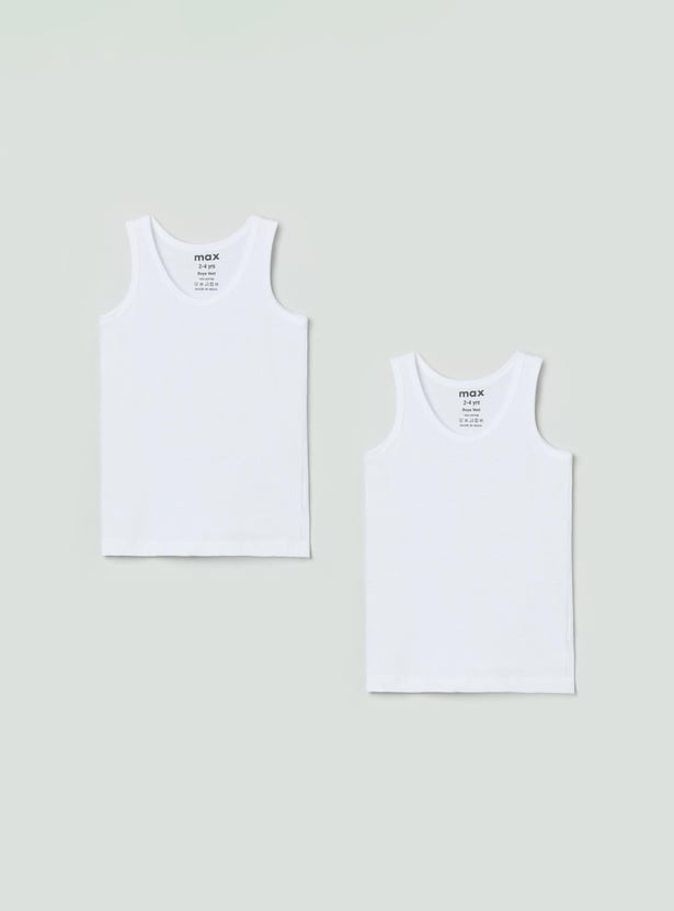 Boys Solid Sleeveless Vest- Pack of 2