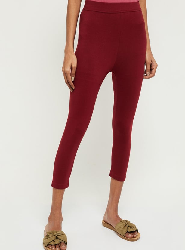 Women Solid Cropped Leggings