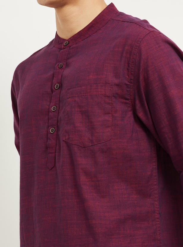 Men Textured Short Kurta with Patch Pocket