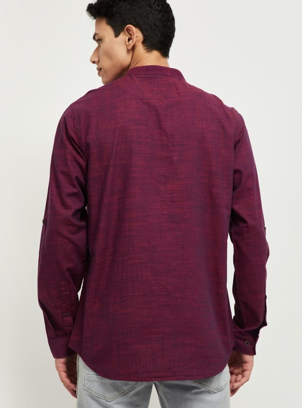 Men Textured Short Kurta with Patch Pocket