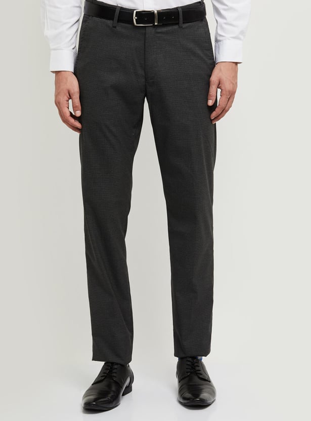 Men Textured Slim Fit Formal Trousers 