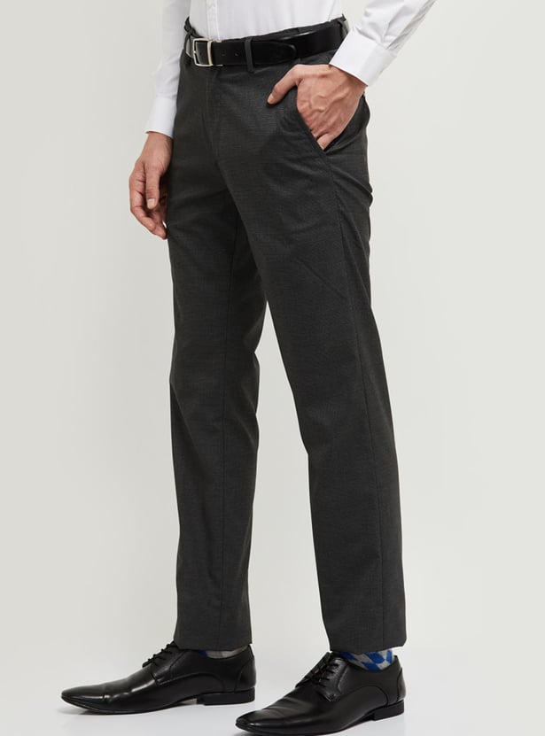 Men Textured Slim Fit Formal Trousers 