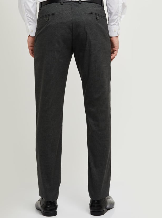 Men Textured Slim Fit Formal Trousers 