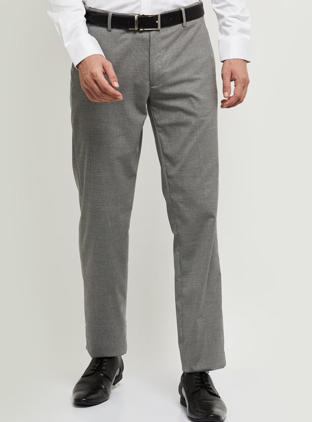 Men Textured Slim Fit Formal Trousers